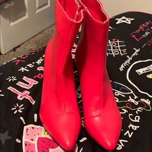 Vibrant Red Short Heel Boots